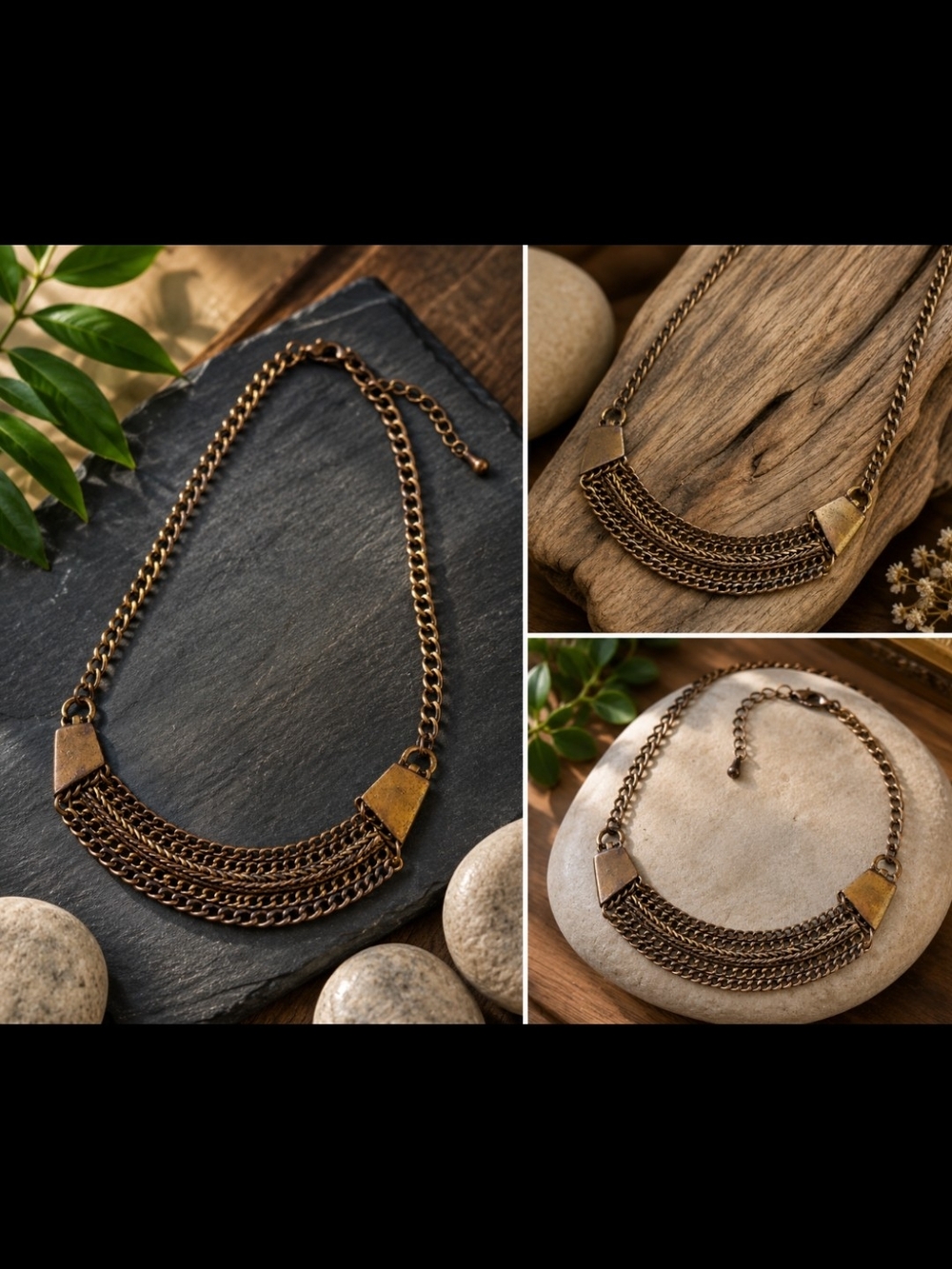 Antique Brass Multi-Chain Statement Necklace - Women Jewelry